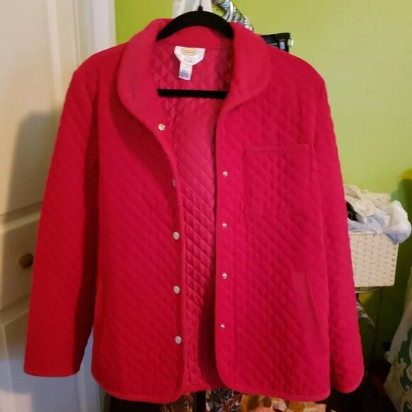 Talbots Red Diamond Quilted Corduroy Trim Snap Button Barn Jacket Sz Small - Picture 10 of 10